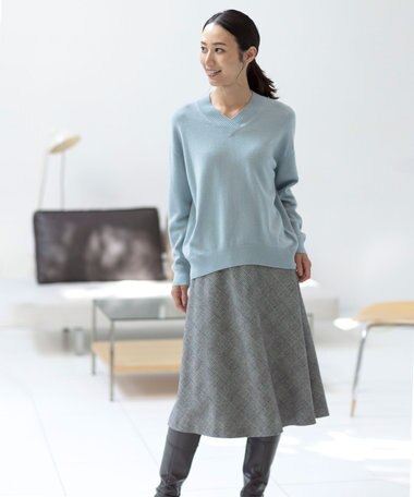  【洗える】CASHMERE BLEND Vネック ニット