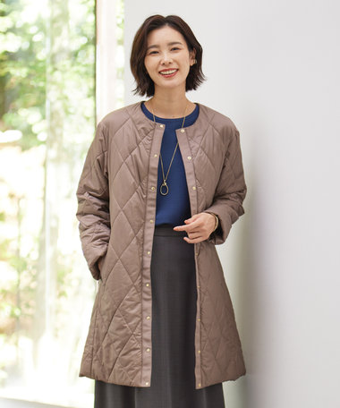  【洗える】高密度タフタ キルティング ロング コート