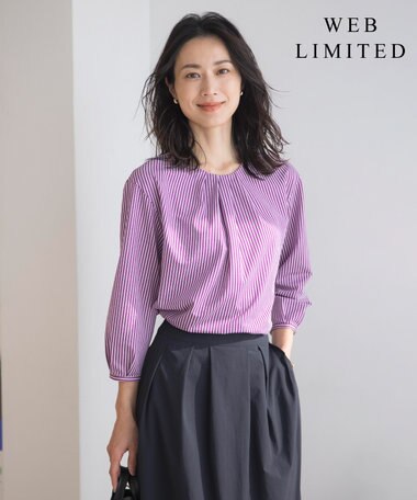 J.PRESS LADIES 【WEB限定カラーあり】ストライプジャカード フロントタック カットソー