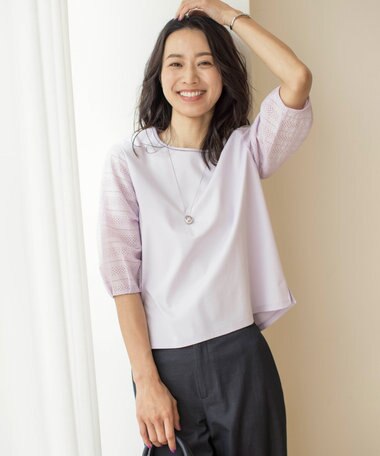 J.PRESS LADIES 【WEB限定カラーあり】スムースジャージー 刺繍スリーブ カットソー