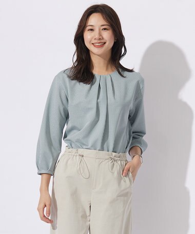 J.PRESS LADIES 【WEB限定カラーあり】ストライプジャカード フロントタック カットソー