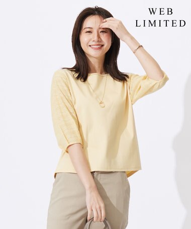 J.PRESS LADIES 【WEB限定カラーあり】スムースジャージー 刺繍スリーブ カットソー