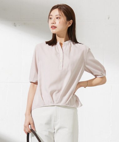 J.PRESS LADIES 【洗える】ドビー強撚ストライプ コクーンシルエット ブラウス