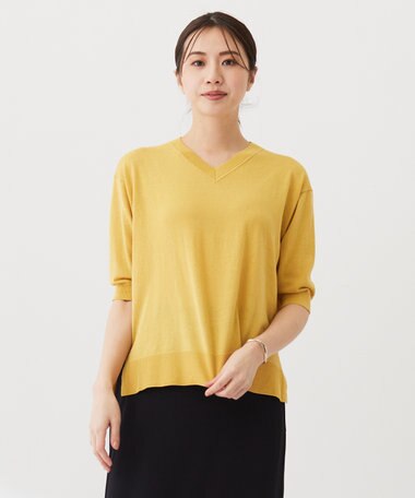J.PRESS LADIES 【洗える】COTTON LINEN Vネック ニット