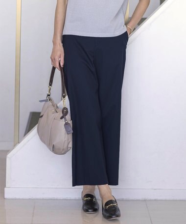 J.PRESS LADIES 【着丈が選べる・セットアップ対応・洗える・撥水・防汚】コットンFITTYシャーク ワイド アンクル パンツ