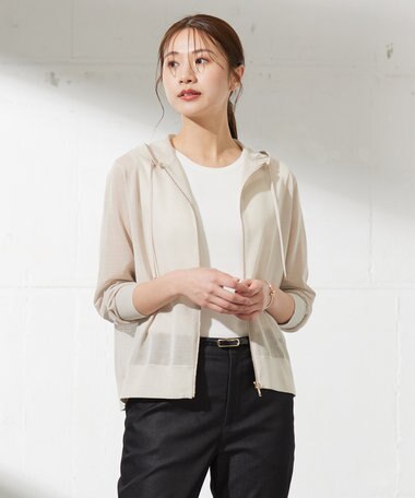 J.PRESS LADIES 【洗える】シアーライトニット パーカー