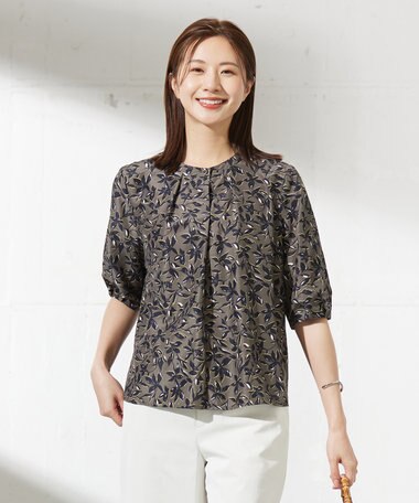 J.PRESS LADIES 【洗える】ボタニカルプリント ブラウス