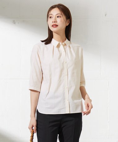 J.PRESS LADIES 【洗える】BEZ空羽ストライプ 前開き シャツカラー ブラウス