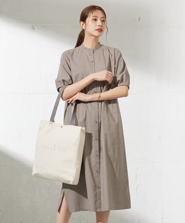 J.PRESS LADIES 【洗える】麻ポリエステルストレッチ ワンピース
