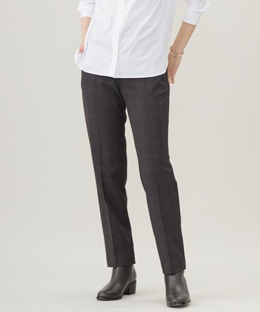 J.PRESS LADIES 【洗える】T/Rアルガンシルクチェック テーパード パンツ