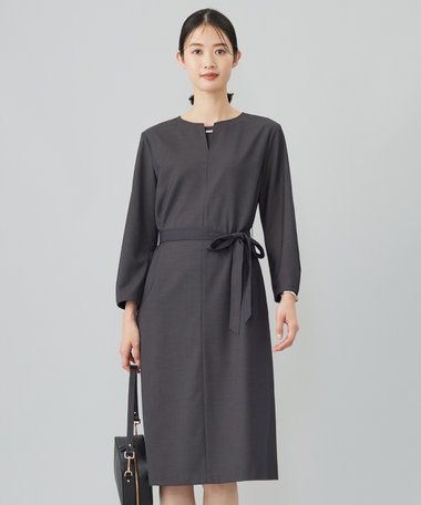 J.PRESS LADIES 【洗える】T/Rウォッシャブルギャバ パール釦 ワンピース