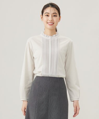 J.PRESS LADIES プレーティングジャージー フリルネック カットソー