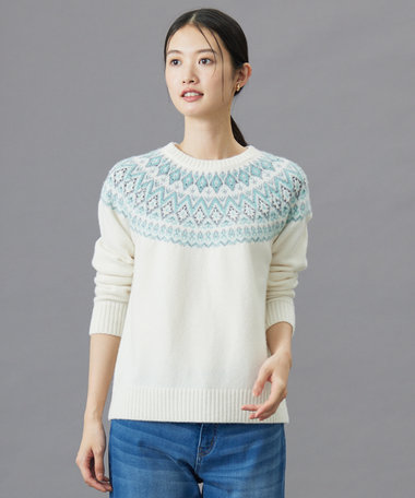 J.PRESS LADIES 【WEB限定カラーあり・洗える】FAIR ISLE ラウンドネック ニット