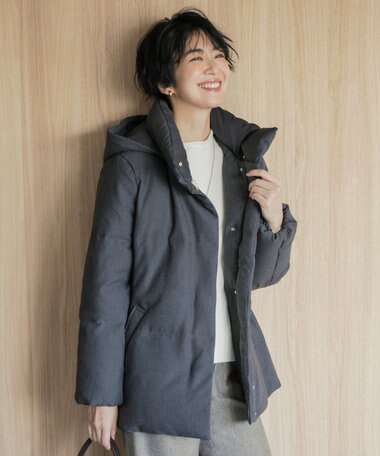 J.PRESS LADIES 【洗える】ポリエステルハウンドトゥース ショート ダウンコート