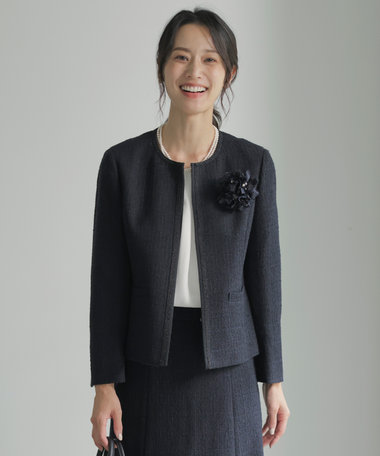 J.PRESS LADIES 【セットアップ対応】ファンシーツイード ノーカラー ジャケット