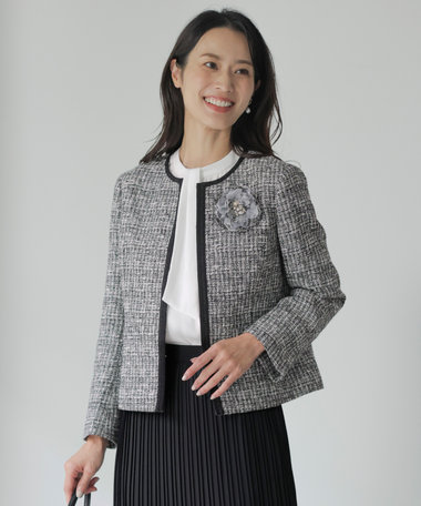 J.PRESS LADIES 【セットアップ対応】ファンシーツイード ノーカラー ジャケット