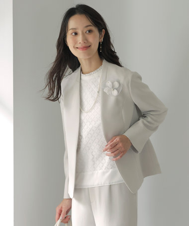 J.PRESS LADIES 【セットアップ対応】セラテリーダブルクロス ノーカラー ジャケット