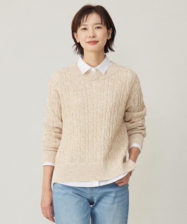 J.PRESS LADIES 【洗える】MIX COLOR SLUB ケーブル ニット