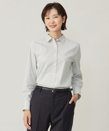 J.PRESS LADIES 【洗える】BEZコットンナイロン ストライプ シャツカラー ブラウス