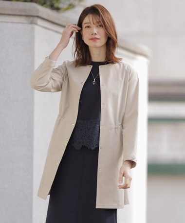 J.PRESS LADIES 【洗える・撥水】ドライツイルストレッチ ノーカラー コート