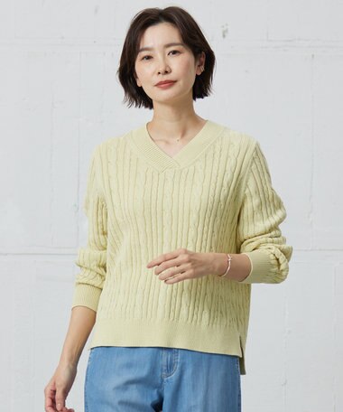 J.PRESS LADIES L 【洗える】GIZA MERCERIZE COTTON ケーブル ニット