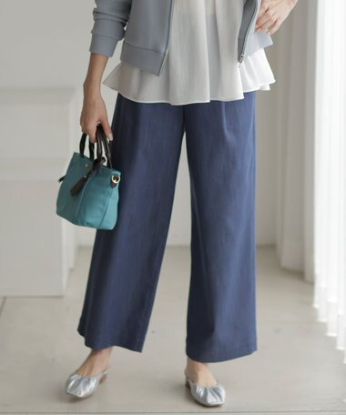 J.PRESS LADIES 【洗える】セルロースシャンブレー ワイド パンツ