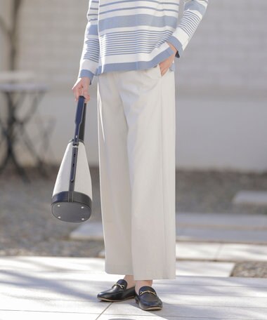 J.PRESS LADIES 【セットアップ対応・洗える】セルロースリネンストレッチ ワイド パンツ