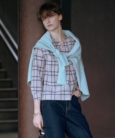 J.PRESS LADIES 【洗える】コンパクトチェック スタンドカラー ブラウス