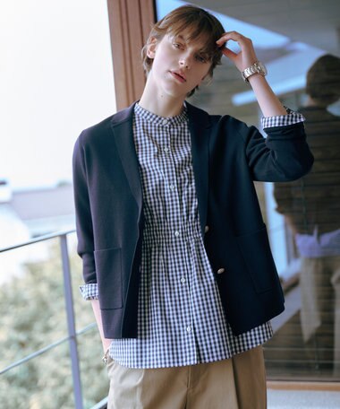 J.PRESS LADIES 【洗える・接触冷感・UVケア】エステネージュストライプ シャーリング  ブラウス