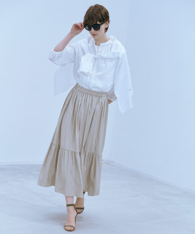 J.PRESS LADIES 【洗える】シャンブレーツイル ティアード スカート