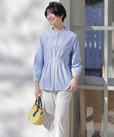 J.PRESS LADIES L 【洗える・接触冷感・UVケア】エステネージュストライプ シャーリング  ブラウス