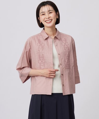 J.PRESS LADIES 【洗える】セルロースライト刺繍  シャツ ブラウス