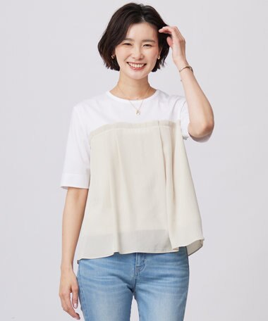 J.PRESS LADIES 【洗える】ドッキングジャージー ビスチェライク プルオーバー