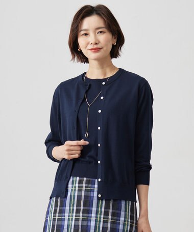 J.PRESS LADIES 【洗える】BASIC HT COTTON クルーネック カーディガン