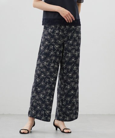 J.PRESS LADIES 【洗える】ラインフラワープリント ワイドパンツ