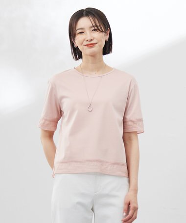 J.PRESS LADIES 【洗える】スムースジャージー レース カットソー