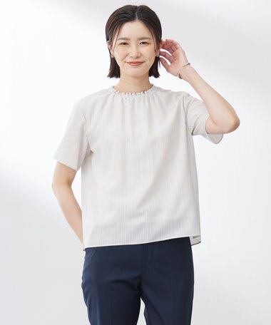 J.PRESS LADIES 【洗える】シアーストライプ＆チェック ブラウスライク カットソー