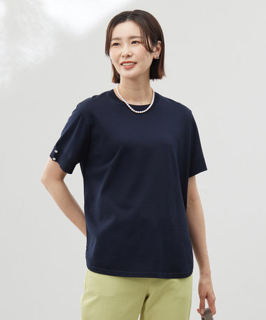 J.PRESS LADIES 【洗える】COTTON POLYESTER 袖ボタン ニット