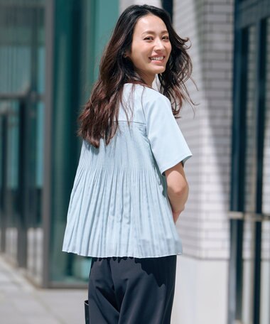 J.PRESS LADIES 【洗える】コットンスムース バック プリーツ カットソー