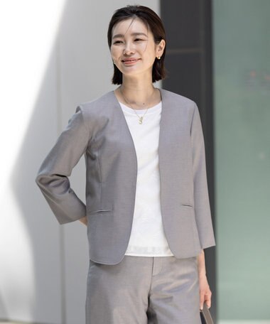 J.PRESS LADIES 【セットアップ対応・洗える・UVケア・吸水速乾】OXIJEWELストレッチ ノーカラー ジャケット