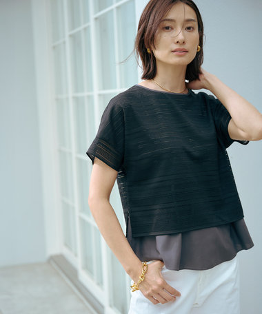 J.PRESS LADIES 【WEB限定カラーあり・洗える】レースドッキング カットソー