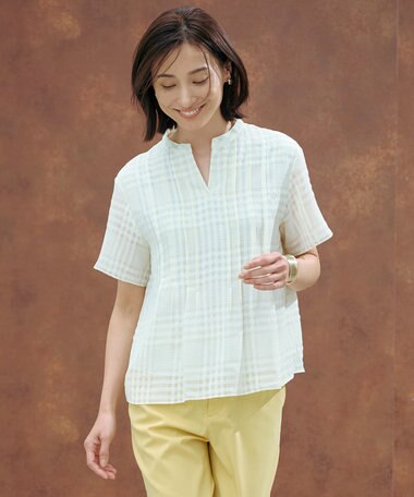 J.PRESS LADIES 【WEB限定カラーあり・洗える】シアーチェック カットソー