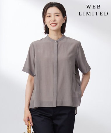  【WEB限定カラーあり・洗える・速乾・接触冷感】リライムライトローン バックフリル ブラウス