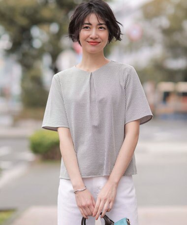 J.PRESS LADIES 【洗える・抗菌防臭・吸水速乾】サッカージャージー ペプラム カットソー