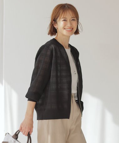 J.PRESS LADIES 【洗える】SHEER JACQUARD ニット ブルゾン