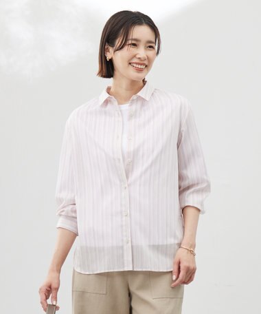 J.PRESS LADIES 【洗える】ランダムストライプ シャツカラー ブラウス
