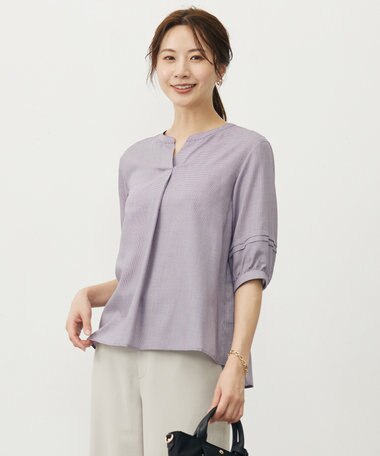 J.PRESS LADIES L 【洗える】ウォッシャブルキュプラツイル キーネック ブラウス