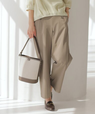 J.PRESS LADIES 【洗える・接触冷感・UVケア・吸水速乾・防透け】麻シェルドライ ワイドストレート マリン パンツ