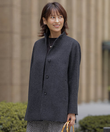 J.PRESS LADIES ショートビーバー ミディ丈 スタンドカラー コート