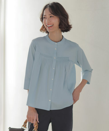 J.PRESS LADIES キャタピラシャツジャージー バンドカラー カットソー